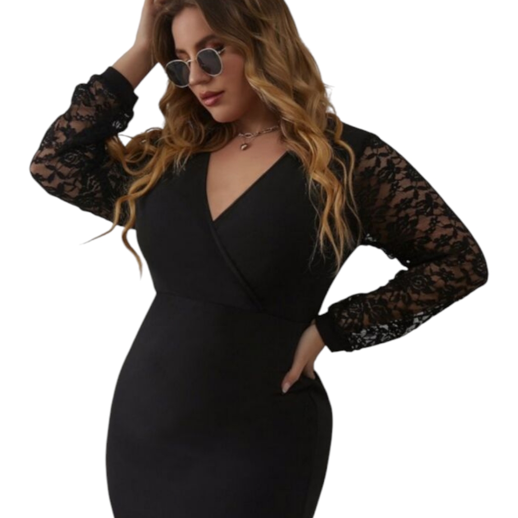 Women's Xl Black Lace Long Sleeve Dress